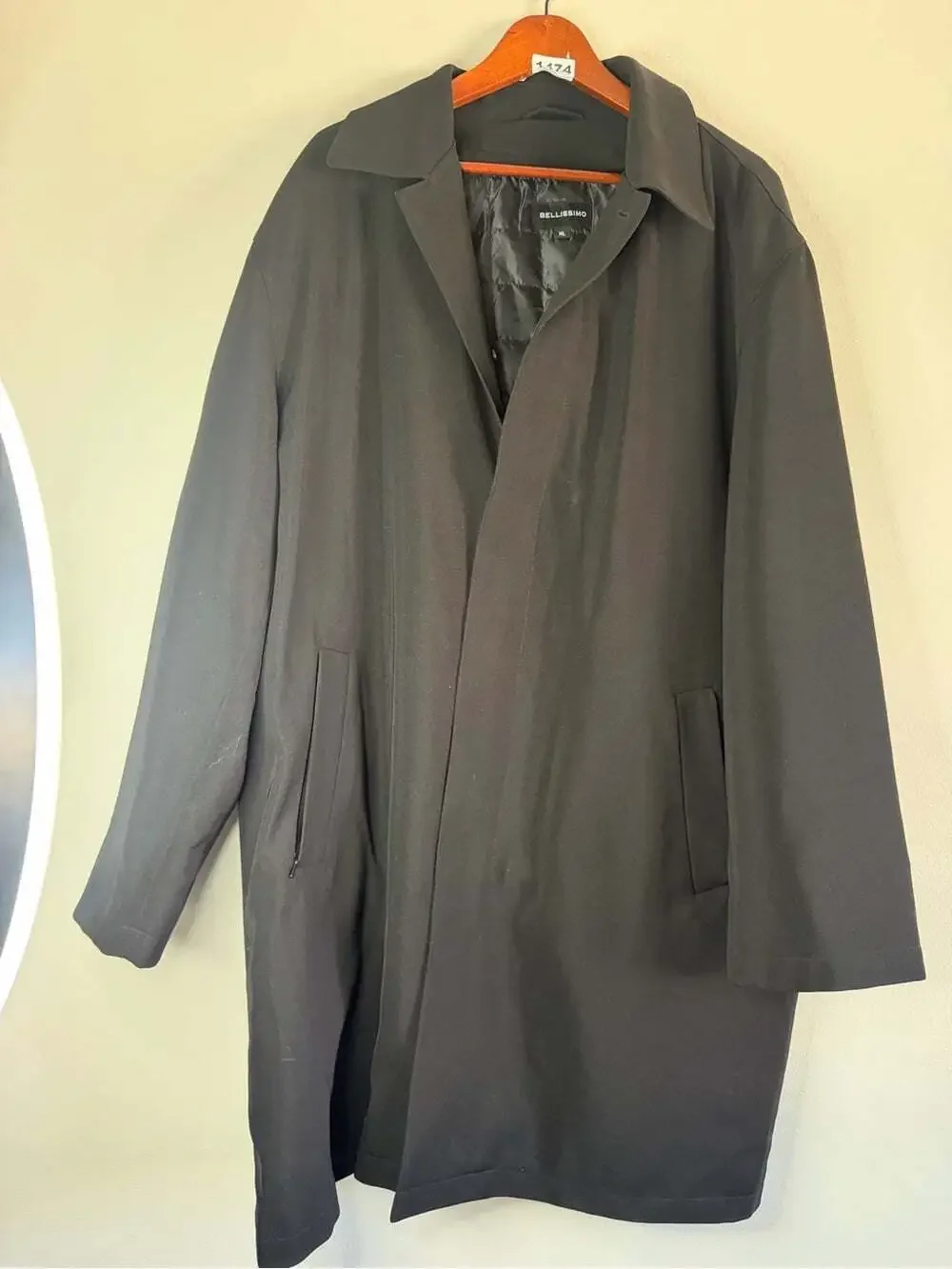 Bellissimo Black Car Coat XL Minimalist Overcoat Zip-Out Lining Y2K